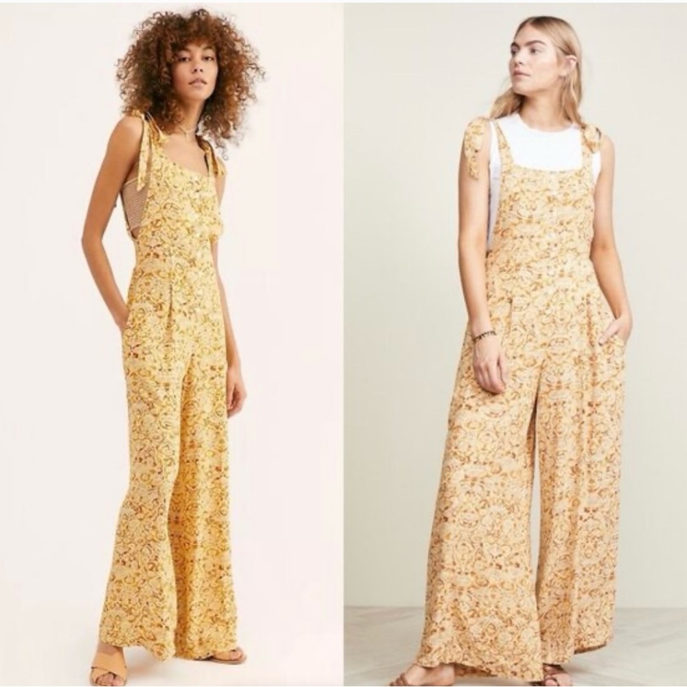 Free People Yellow Floral Wide-Leg Jumpsuit
